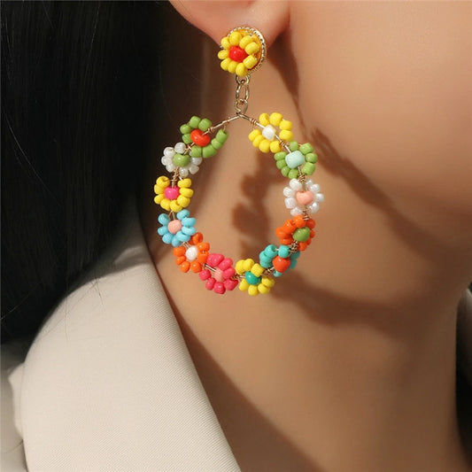 Rainbow Bloom Hoop Earrings