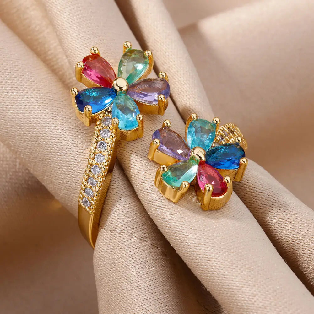 Rainbow Petal Gemstone Ring