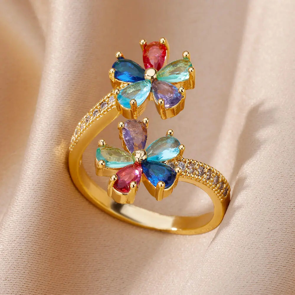 Rainbow Petal Gemstone Ring